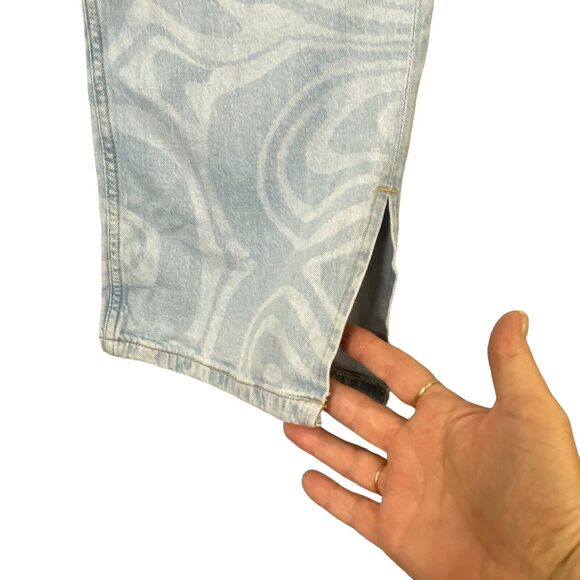 H&M Jeans Juniors 18 Wide Leg Swirl Pattern Light Wash Adjustable Waist Flaw - Picture 5 of 16